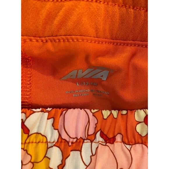 Avia Womens Running Shorts Size Large Orange Floral Print Double Layer W/Pocket - Picture 8 of 12